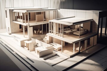 Aufkleber - Architecture 3D and blueprints representation, generative ai