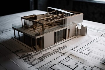 Aufkleber - Architecture 3D and blueprints representation, generative ai