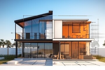 Aufkleber - Architecture 3D and blueprints representation, generative ai