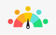 © icons gate - feedback emojis emoticons. happy, smile, neutral, sad, angry, emoji, icon - Speedometer dashboard template and emoticon level scale - rating emojis for product review. Satisfaction meter, tachometer