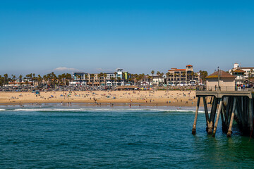 Poster - The Huntington Beach Pier and downtown Huntington