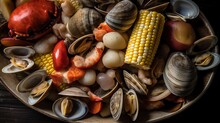 Clam Bake - A New England Seafood Feast That Typically Includes Clams, Lobster, Potatoes, And Corn On The Cob