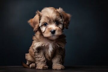 Canvas Print - Maltipoo dog. cute Maltese-Poodle mix puppy in studio. Generative AI