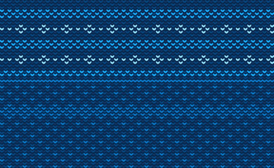 Wall Mural - Vector cross stitch Nordic background, Knitted ethnic pattern, Embroidery illustration ornate style, Blue pattern geometric abstract, Design for textile, fabric, backdrop, digital print, sweater