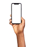 Fototapeta  - Hand holding smart phone with blank screen isolated on transparent or white background 