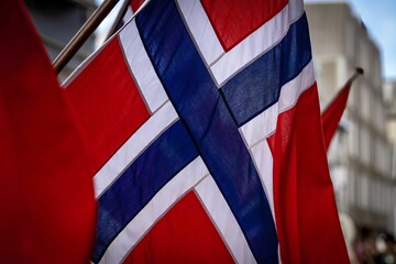 Poster - Norwegian flag in May 17th constitution day parade