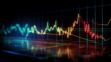 Wall Mural - market stock graph and information with city light and electricity and energy facility industry and business background. Generative ai