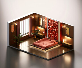 Poster - Isometric view bed room modern luxury style open inside interior architecture, 3d rendering digital art.