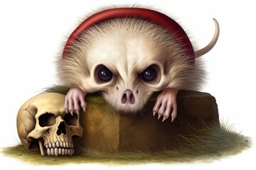 Wall Mural - Ateleerix albiventris, or four-toed hedgehog, skull. Generative AI