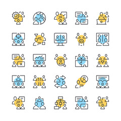 Poster - Teamwork line icons. Set of team work icons. Black, blue and yellow colors. Modern outline graphic design. Vector line icons set