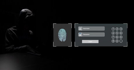 Poster - anonymous hacker without face typing computer laptop. concept of hacking cybersecurity, cybercrime, 