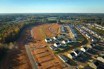 view from above of densely built residential houses under construction in south carolina residential