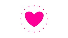 Animated Pink Symbol Of Heart Pulsation. Looped Video Of Beating Magenta Heart With Rays. Flat Vector Illustration Isolated On The White Background.