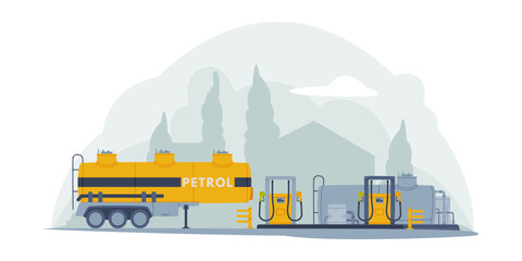 Wall Mural - Gas Filling Station as Facility Selling Fuel for Motor Vehicle Vector Illustration