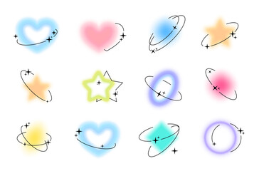 Poster - Abstract Blurred Color Gradient Shapes Set Include of Heart, Star and Circle Trendy Element. Vector illustration