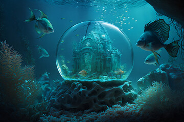 Wall Mural - Underwater Ancient City Environtment, building or Architecture In Underwater