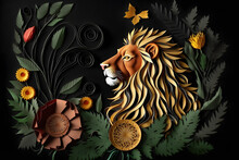 Lion Paperquilling, Animal With Leaves And Flower 