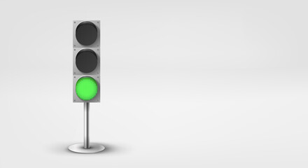 Poster - Traffic light with green light. 3d vector banner with copy space
