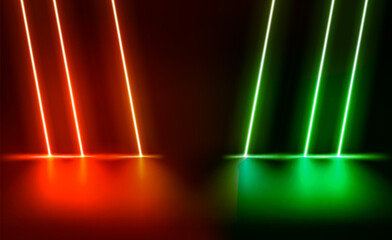 Aufkleber - Green and red neon lights on a stage. 3d vector illustration