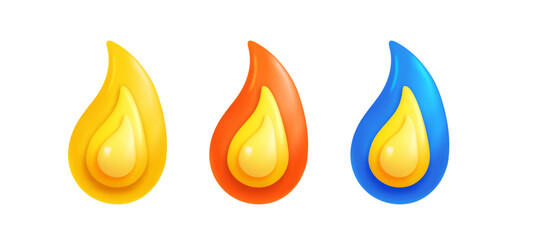 Aufkleber - Color flames clipart. 3d vector icons isolated on white background
