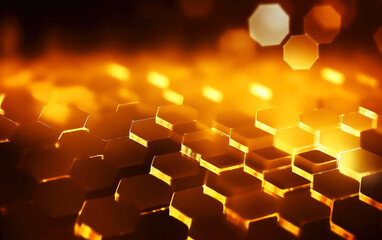 Fototapete - Beautiful golden hexagonal honeycomb background. Digital art.