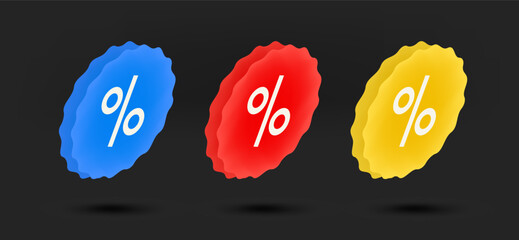 Aufkleber - Color sale icons collection. 3d vector isolated on black background