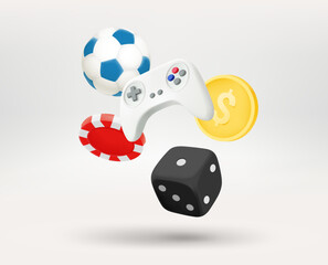 Poster - Gambling concept with different game elements. 3d vector illustration