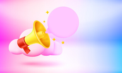Aufkleber - Loud speaker with speech cloud. 3d vector banner with copy space