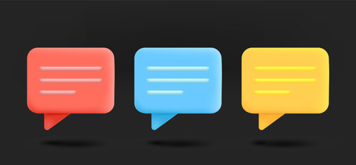 Aufkleber - Different color speech cloud icons collection. 3d vector isolated on black background