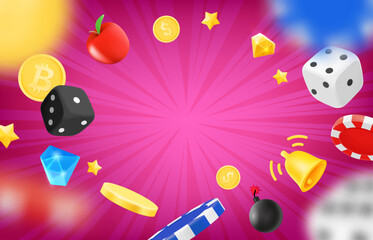 Aufkleber - You win concept with flying casino elements and copy space. 3d vector illustration
