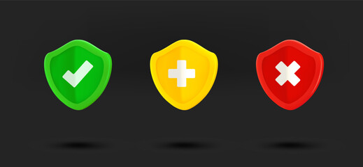 Aufkleber - Color shields icons collection. 3d vector isolated on black background