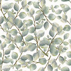 Wall Mural - Seamless pattern with leaves. Modern creative design watercolor painting.