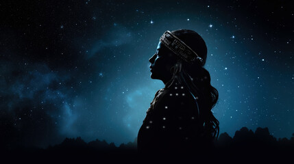 Poster - shamanic girl in cosmic space. generative ai.
