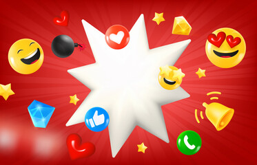 Aufkleber - Social media concept with flying elements and flash with copy space. 3d vector illustration
