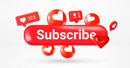 Poster - Social media icons and Subscribe button. Vector 3d illustration
