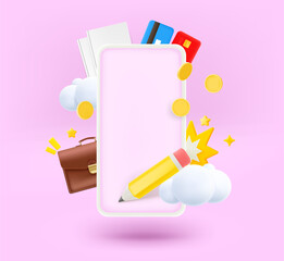 Poster - Modern smartphone with business elements and blank screen. 3d vector illustration
 
