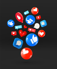Aufkleber - Social media icons flying on black background. 3d vector illustration