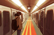 Woman in subway, anime style. AI generated image.