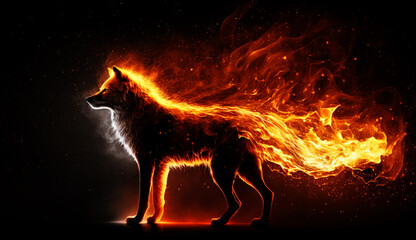 Poster - Wolf in flame. gnerative ai.