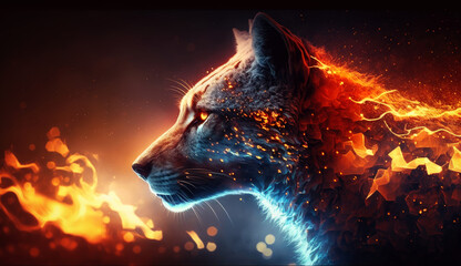 Poster - Wolf in flame. gnerative ai.