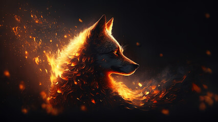 Poster - Wolf in flame. gnerative ai.