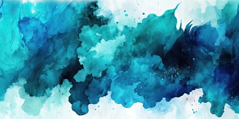 Wall Mural - Abstract blue watercolor background. Paint splash splatter colorful blend wallpaper. Teal and navy.