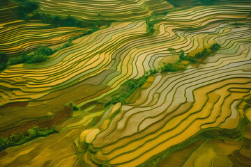  Aerial Perspective: Rice Field and Agriculture Field in China's Natural Landscape