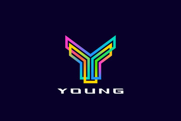 Poster - letter y logo monogram design linear outline style colorful vector template.