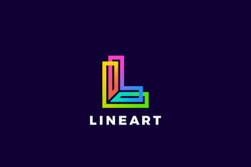 Poster - letter l logo monogram design linear outline style colorful vector template.