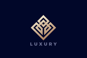 Wall Mural - Square Rhombus Logo Abstract Design Linear Outline Luxury Style Vector Template.