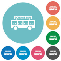 Wall Mural - school bus with passengers side view flat round icons