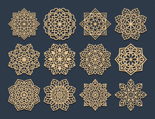 Laser Cutting Mandala. Golden Floral Pattern. Oriental Silhouette Ornament. Vector Coaster Design.