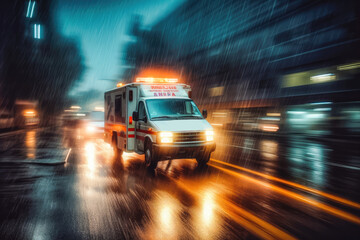 Wall Mural - An ambulance races to respond to the scene of an emergency. Generative AI.