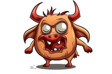 Poster - cartoon bull with large horns and wide eyes. Generative AI